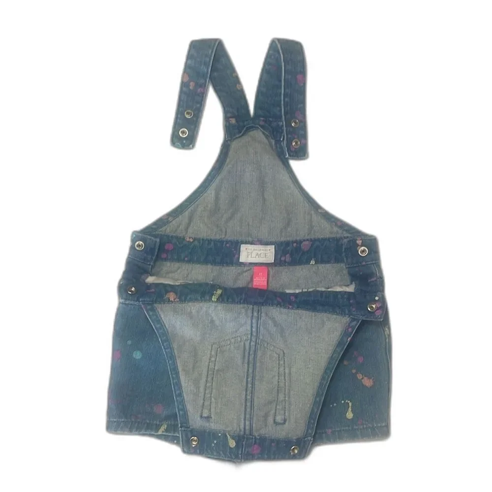 Denim Overall Shorts Size 3T Adjustable Straps 3 Pockets Paint-Splatter